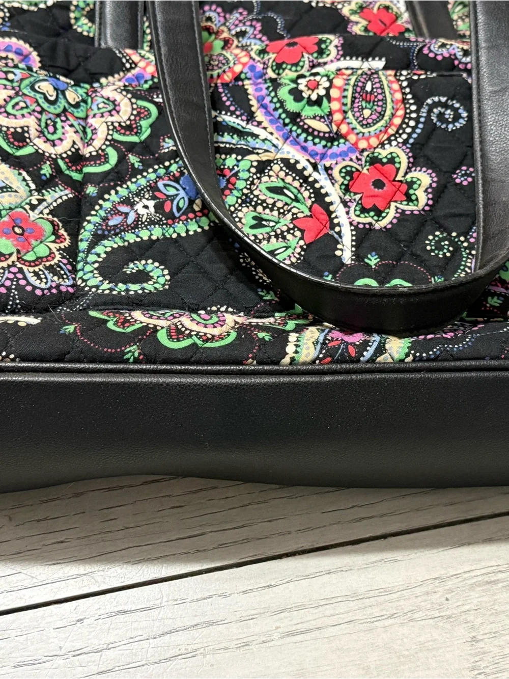 Vera Bradley Black Quilted Tote with Multicolor Paisley